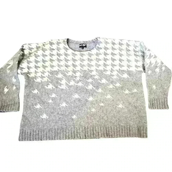 LORD & TAYLOR 424 5TH wool  grey sweater with silver houndstooth. Size XL - Picture 1 of 6